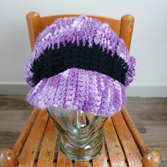 Black \'n\' Purple Tones Slouchy with a Brim OSFM premade newsboy slouch hat boho main image 5